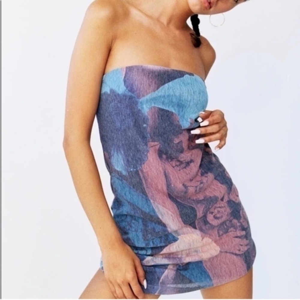 With Jean Blue and Pink Mini Dress
